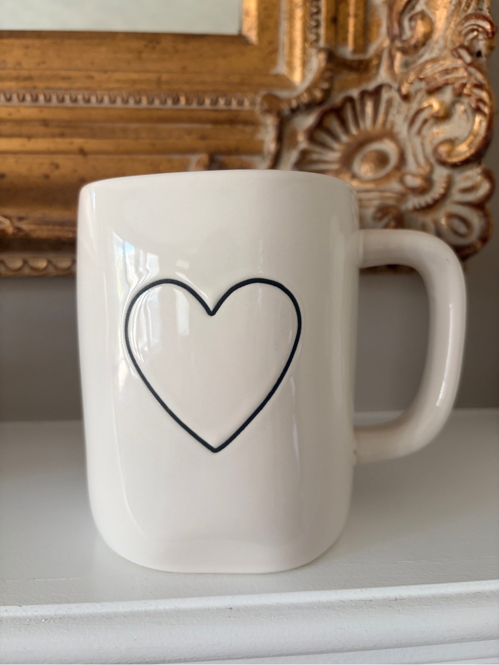 Rae Dunn Cream Mug with Black Heart Outline